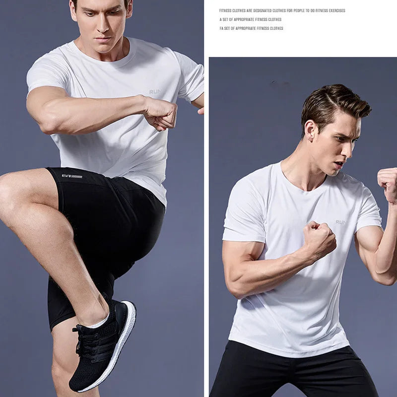 Mandotos men's running shirt featuring quick-dry fabric, compression fit, and sporty design for jogging and gym workouts.