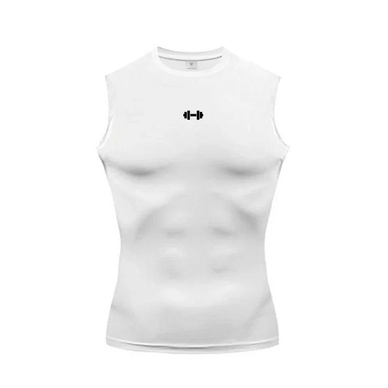 Men's compression running vest by THRIXINE, quick-drying men's top with a fitted design and breathable fabric for active wear.