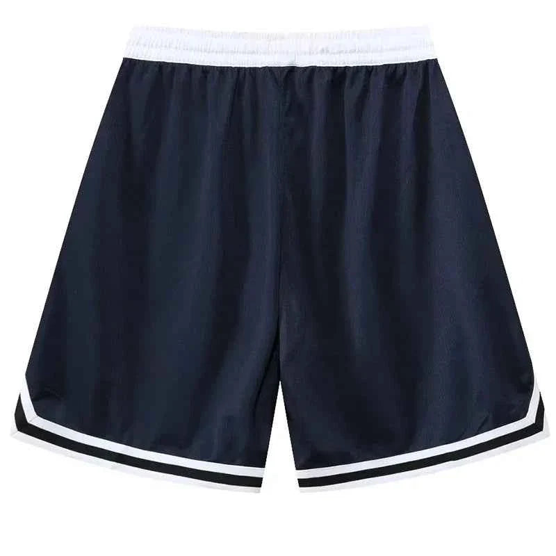 Men's basketball training shorts with pockets by THRIXINE, navy blue athletic shorts designed for comfortable sport and workout wear.