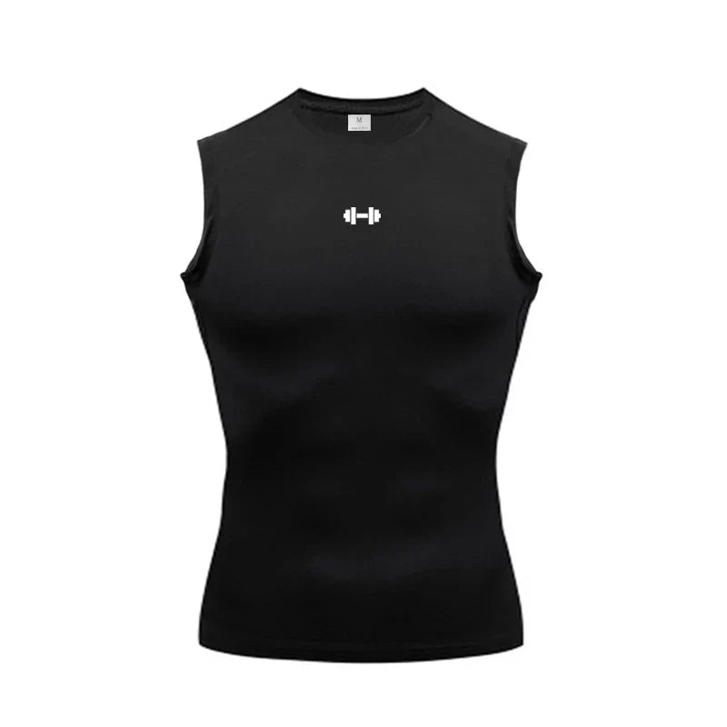 Men's compression running vest by THRIXINE, quick-drying athletic top with fitted design for active wear.