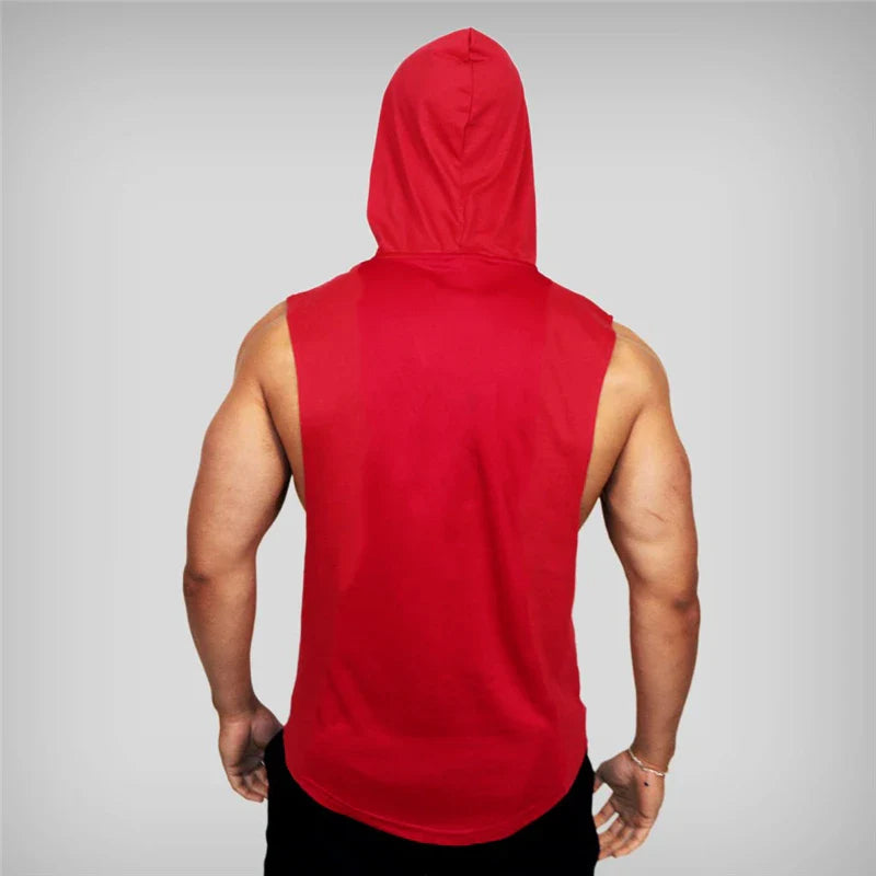 Men's sleeveless hooded gym tank top from THRIXINE, featuring a sporty sleeveless design with a hood, ideal for workout wear.