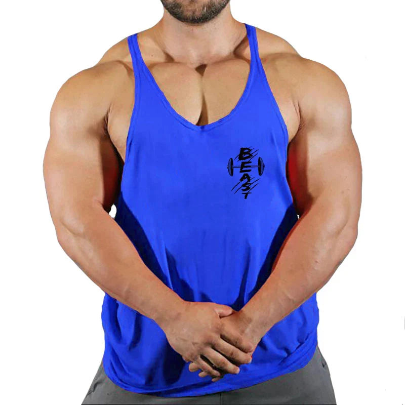 Men's THRIXINE muscle gym tank top, lightweight running vest with breathable fabric and athletic fit, front view.