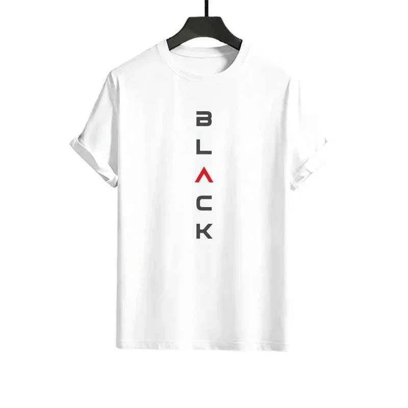 Men's black letter print summer short set by THRIXINE, includes matching shirt and shorts with casual style.