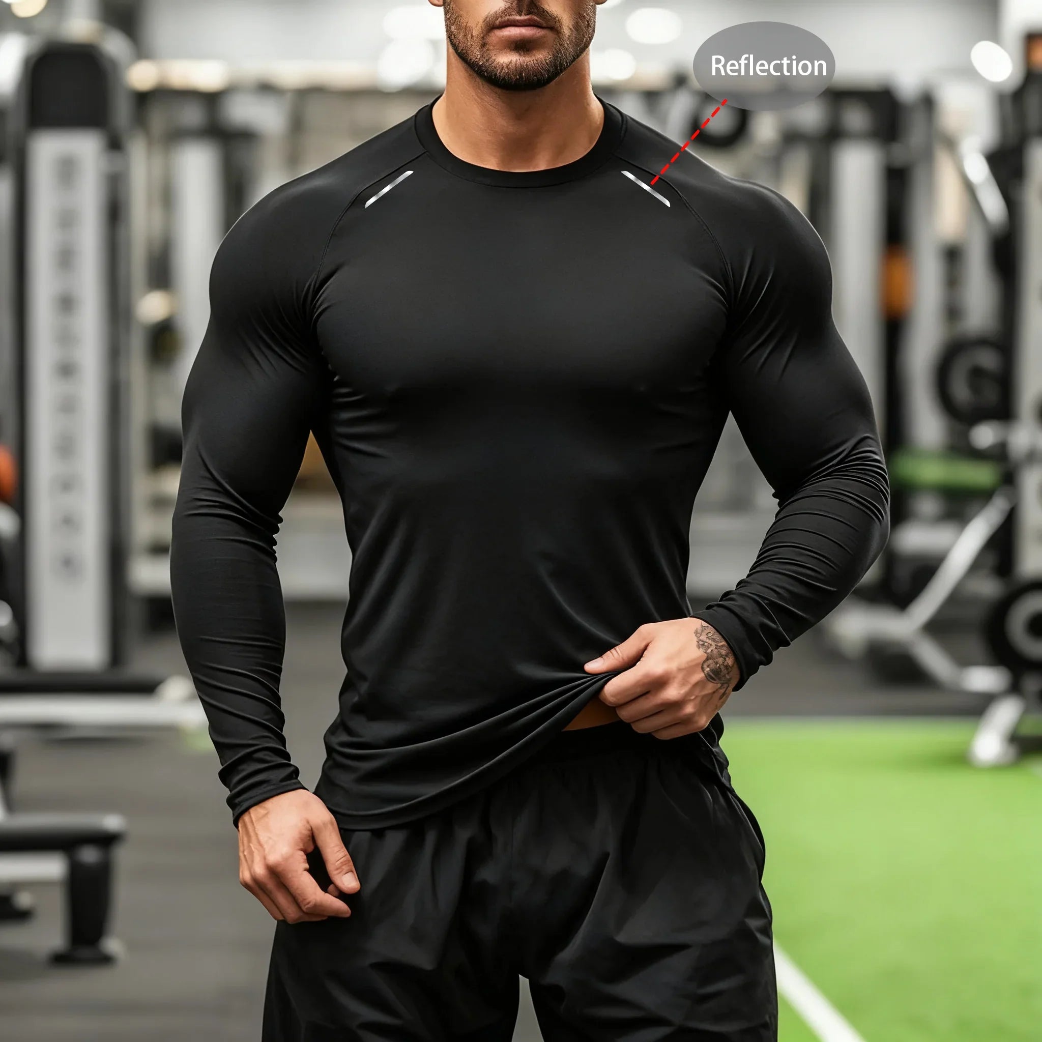 Men's compression long sleeve gym shirt by THRIXINE, fitted athletic top designed for workout and exercise activities.