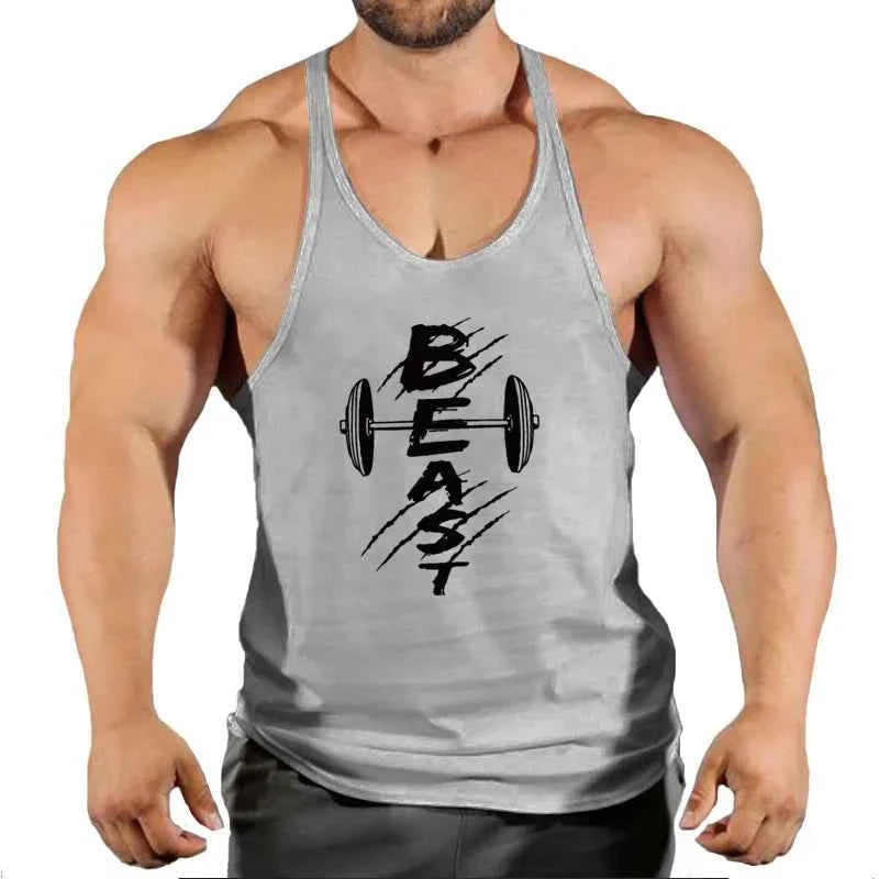 Men's THRIXINE muscle gym tank top, running vest, sleeveless athletic shirt, black fabric with logo, suitable for workouts