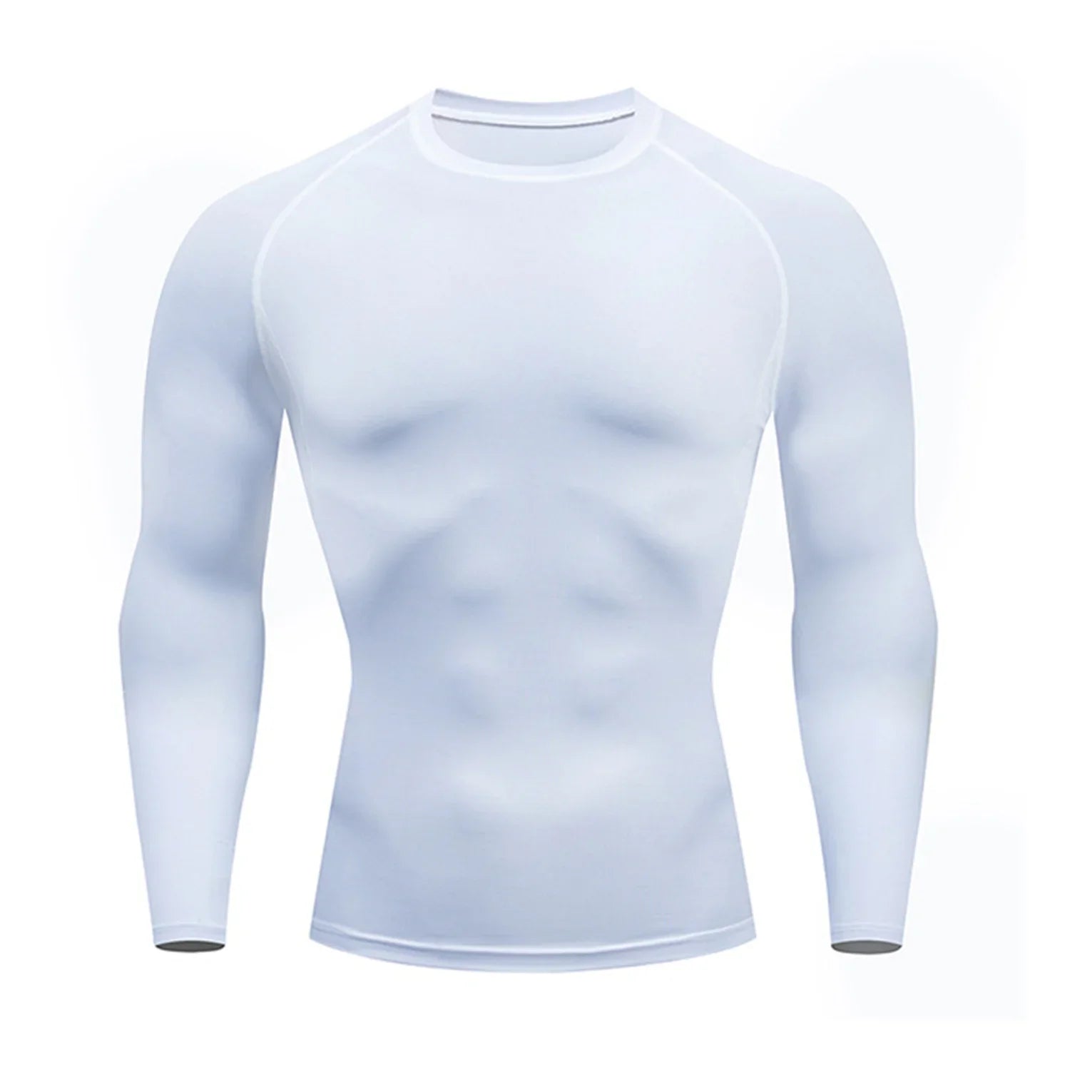 Men's THRIXINE compression long sleeve gym shirt, close-up view showing sleek, fitted athletic top designed for workout performance.