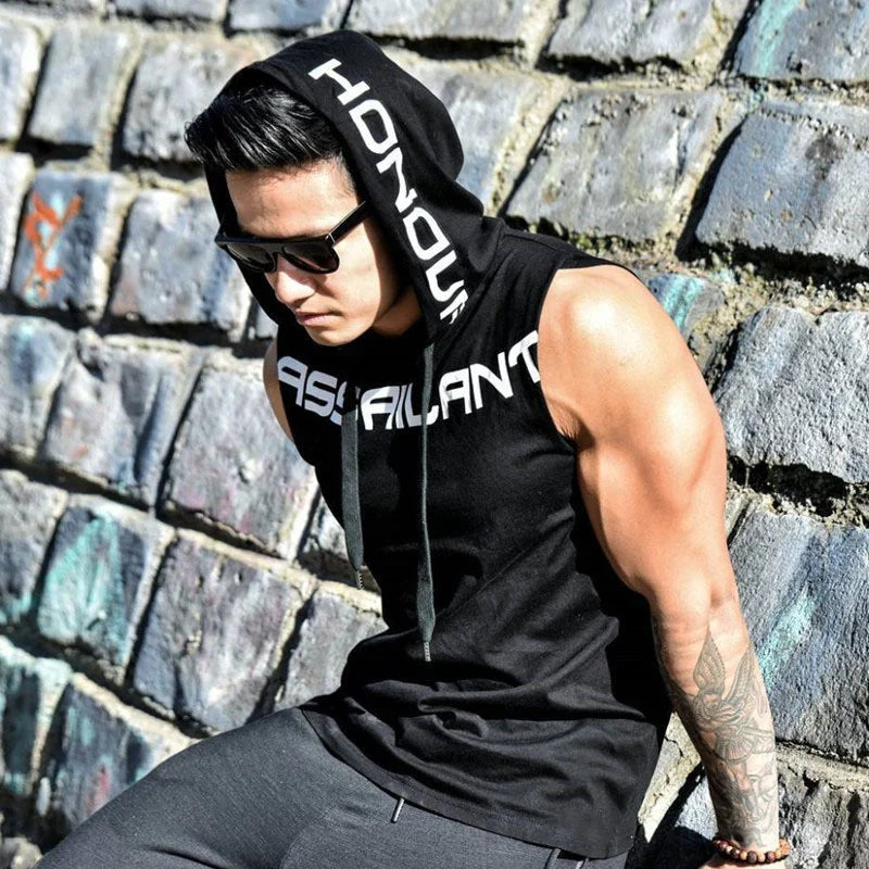 Thrixine sleeveless hooded tank top, casual sweater with a hood, in a relaxed fit, shown in a front view with soft fabric texture.