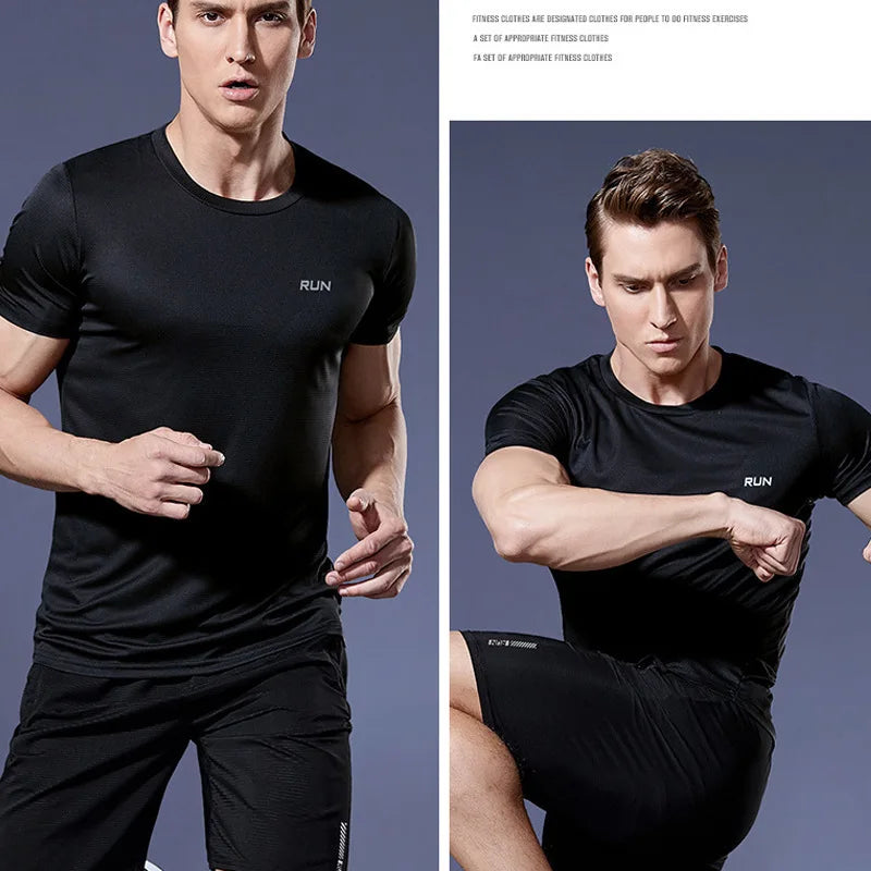 MANDOTOS men's running shirt, quick-dry compression sports T-shirt for jogging, fitness, and gym workouts, lightweight athletic apparel.