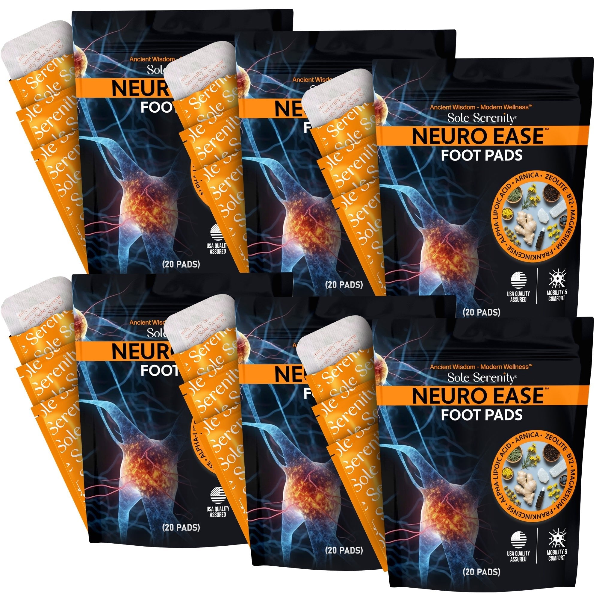 Lure Essentials neuropathy nerve discomfort support pads in a 6-pack, designed to relieve foot nerve pain and discomfort.