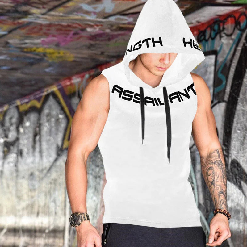 Light gray sleeveless hooded tank top by THRIXINE, featuring a casual fit and soft fabric for comfortable wear.