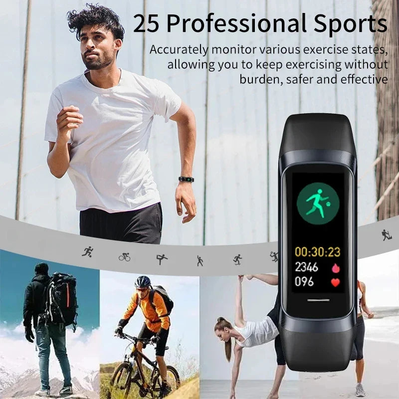 ARBA Global smartwatch displaying heart rate and body temperature, waterproof fitness tracker for men and women.