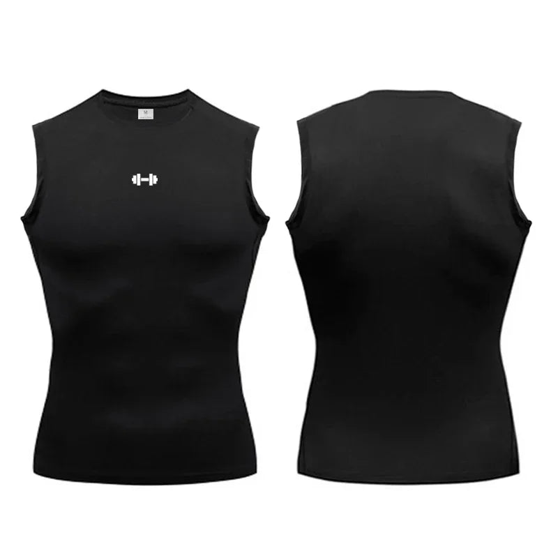 Men's compression running vest by THRIXINE, quick-drying athletic men's top with a sleek design and adjustable straps.