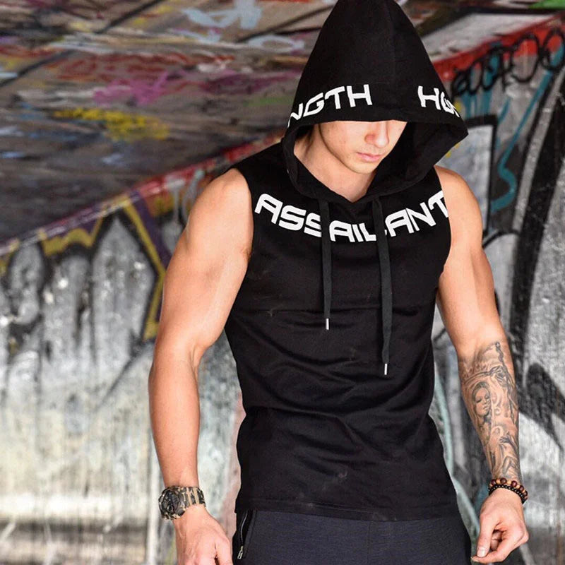 THRIXINE sleeveless hooded tank top featuring a casual sleeveless design with a front hood, perfect for sporty or relaxed outfits.