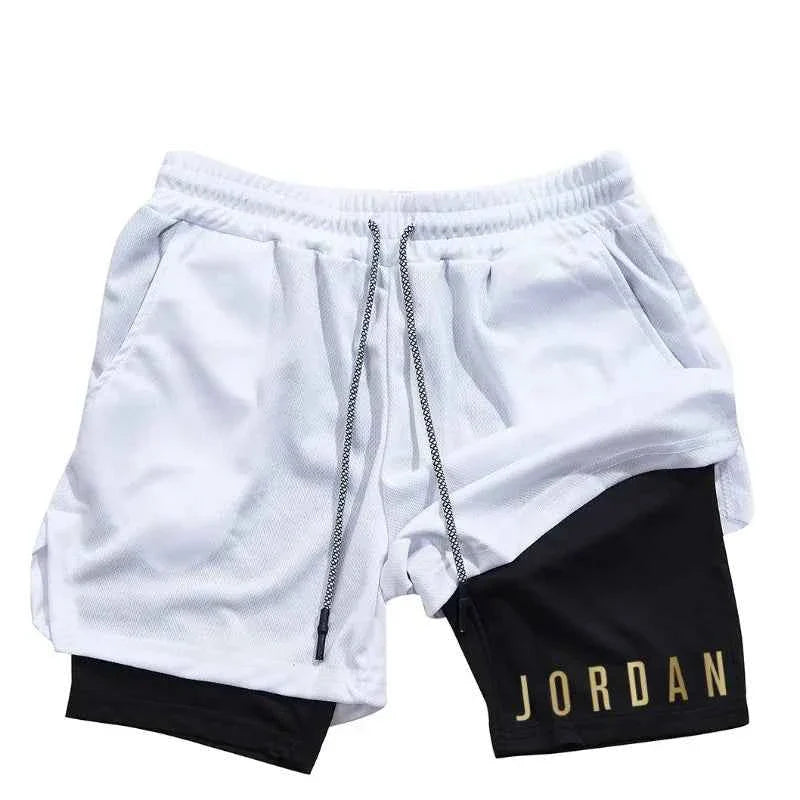 Men's double-layer running training shorts by THRIXINE, featuring breathable fabric and athletic fit for active exercise.
