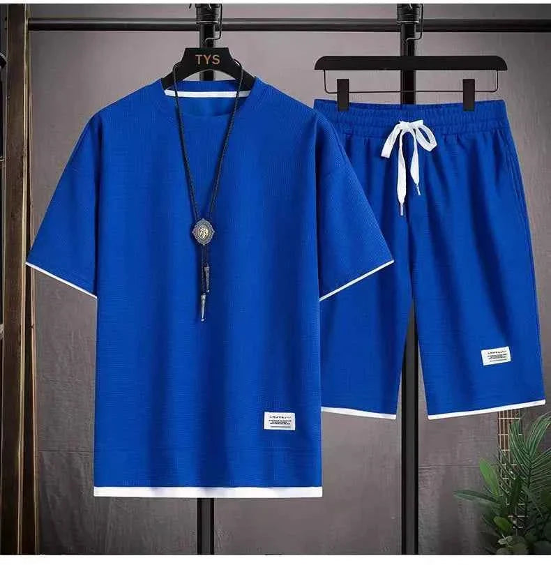 Men's quick-dry summer running set from THRIXINE, featuring breathable athletic shirt and shorts for active outdoor workouts.