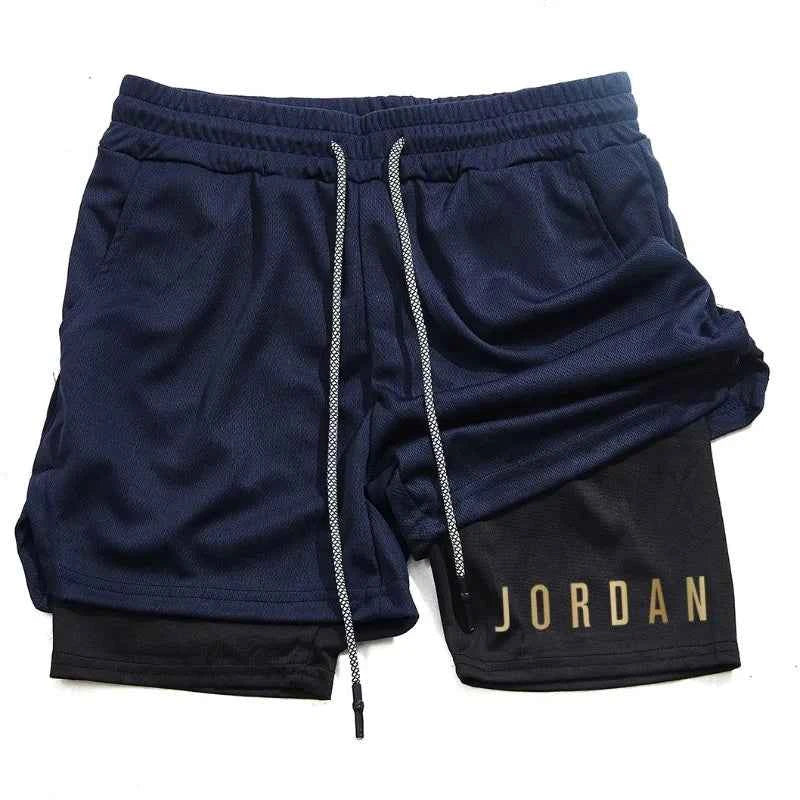 Men's double-layer running training shorts by THRIXINE, featuring breathable fabric and athletic fit for active sports.