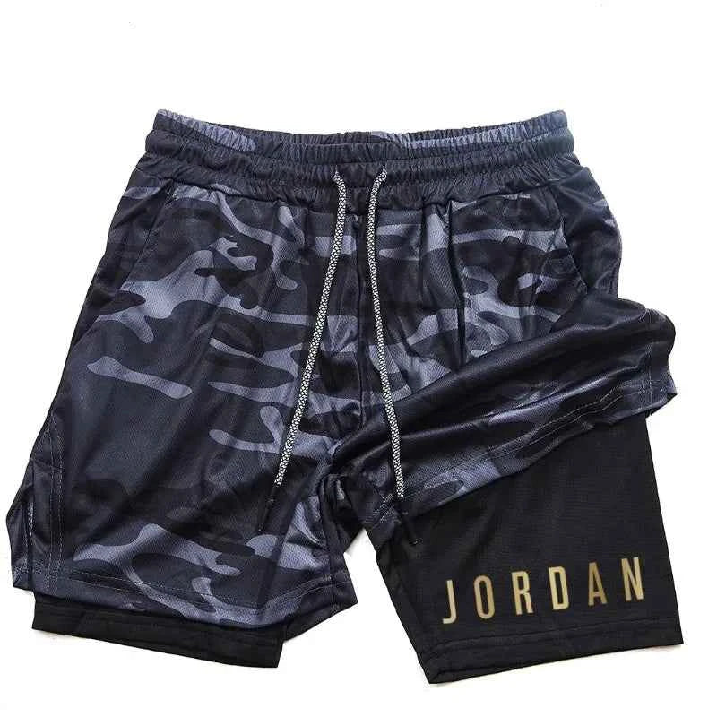 Men's double-layer running training shorts by THRIXINE, featuring lightweight fabric and athletic fit for active wear.