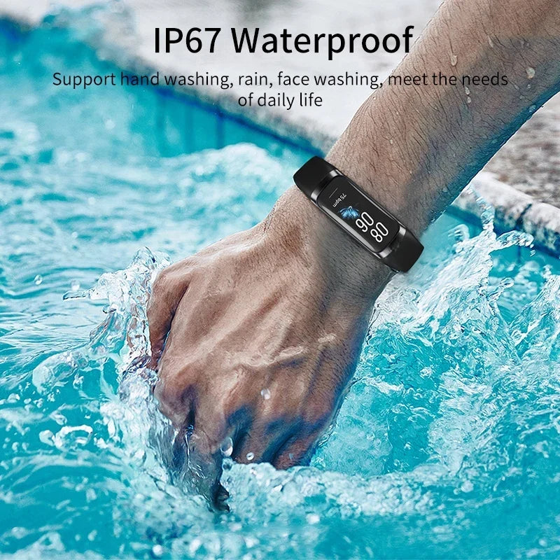 ARBA Global smartwatch displaying heart rate and body temperature, waterproof fitness tracker for men and women.