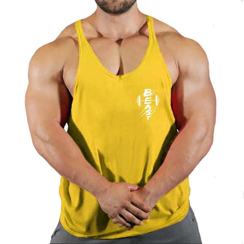 Men's black THRIXINE muscle gym tank top for running, sleeveless athletic vest with breathable fabric and athletic fit.