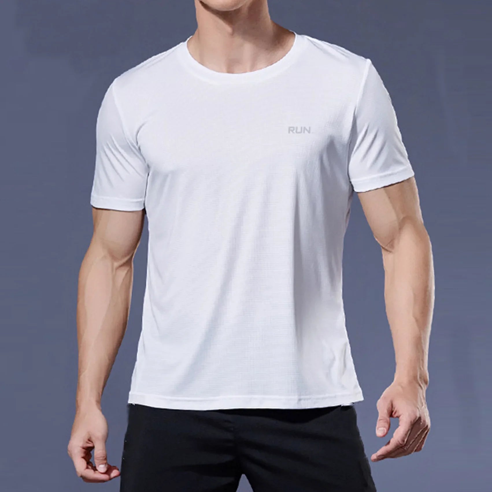 Mandotos men's running shirt with quick-dry fabric, compression fit, and sporty design for jogging, gym, and fitness activities.