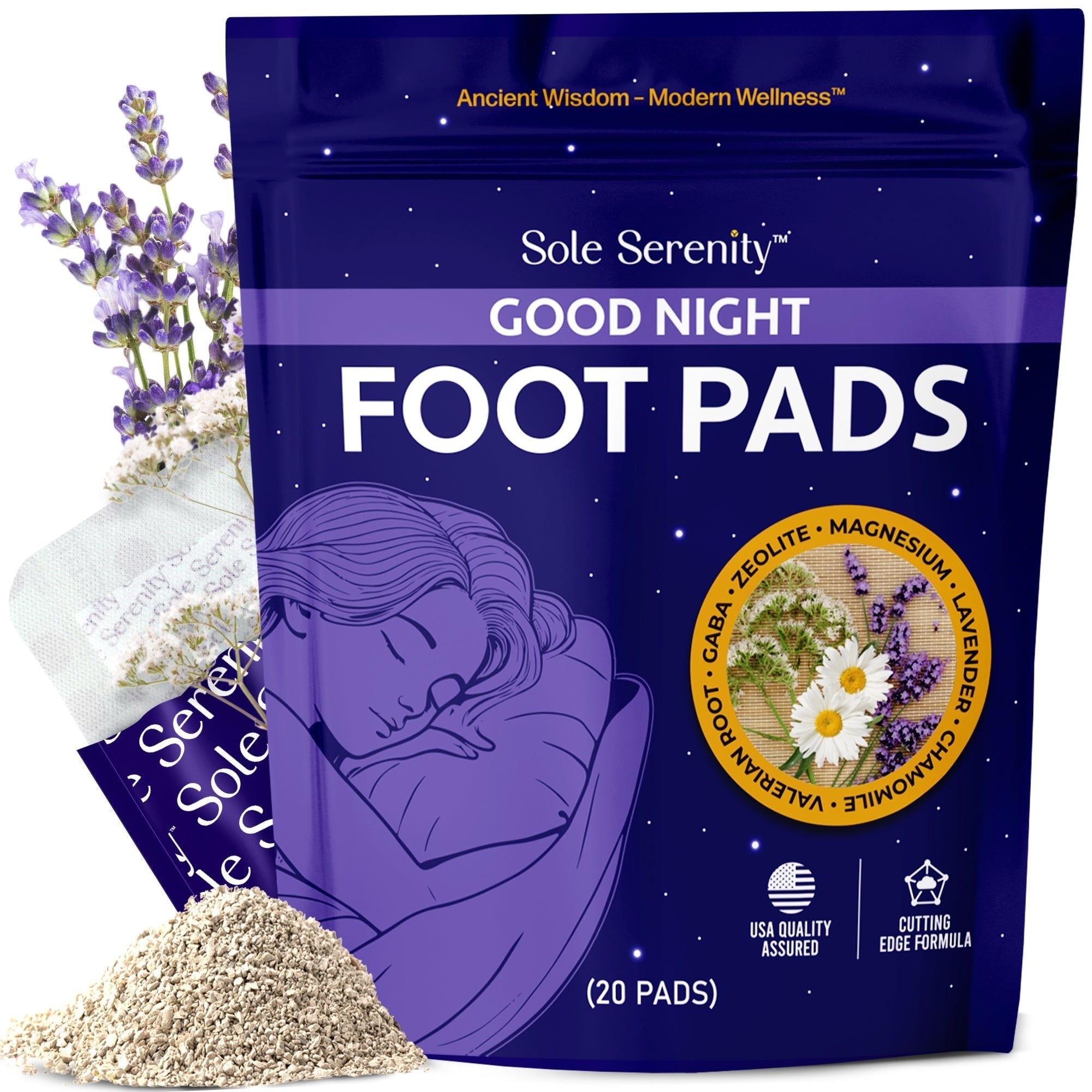 Lure Essentials Good Night Sleep and Detox Foot Pads, showing the product packaging and foot pads for relaxation and detoxification.