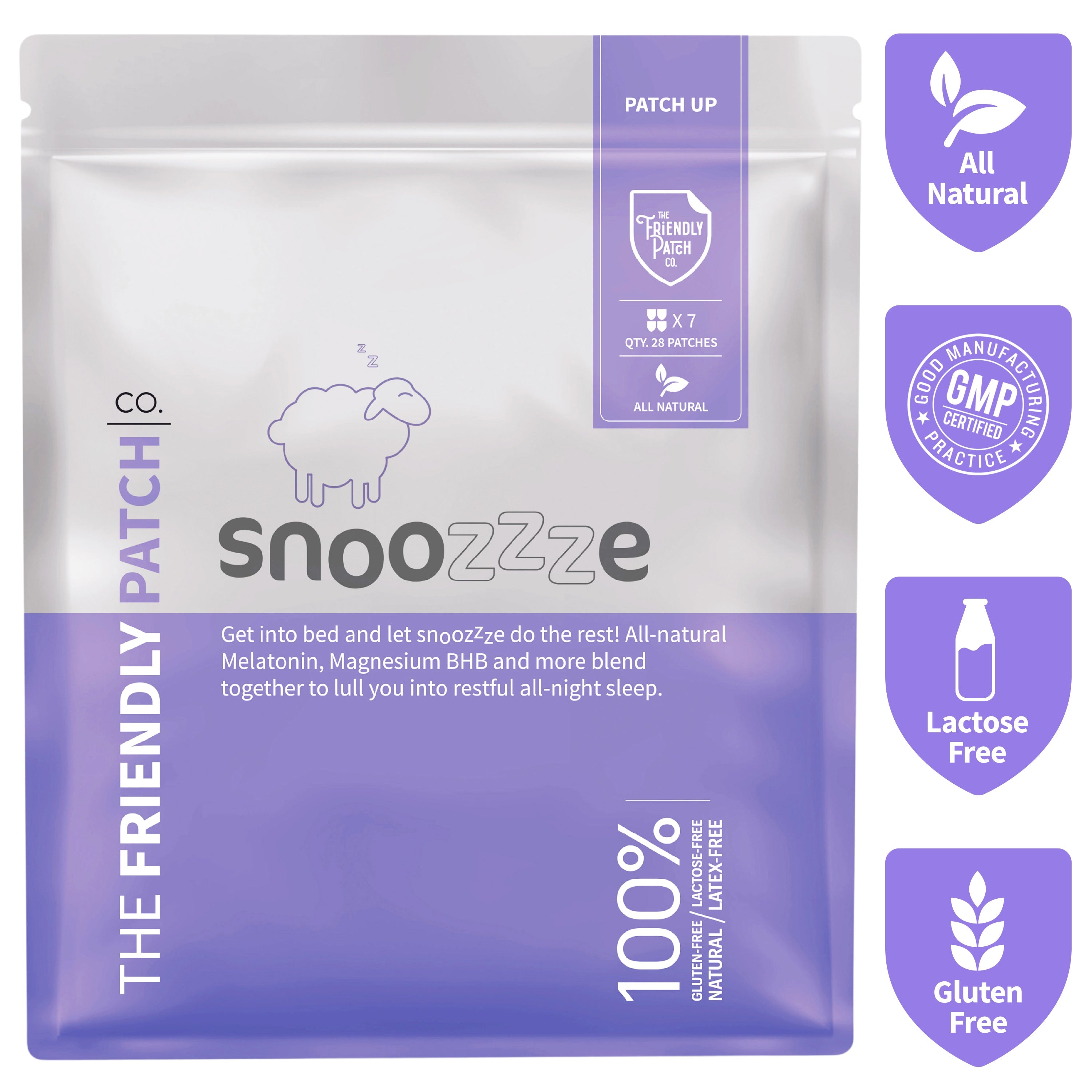 Wearable skin sleep patches by Friendly Patch Co with melatonin, ashwagandha, and magnesium for restful sleep.