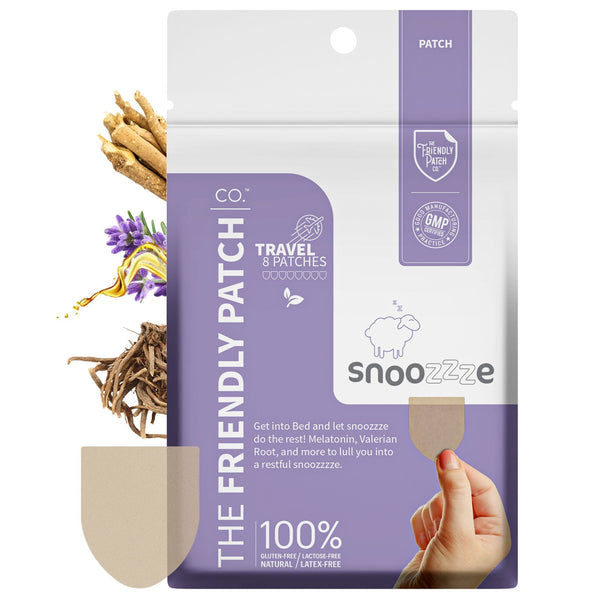 Wearable melatonin sleep patches with ashwagandha, magnesium BHB, and valerian root from Friendly Patch Co, travel-friendly 8-pack