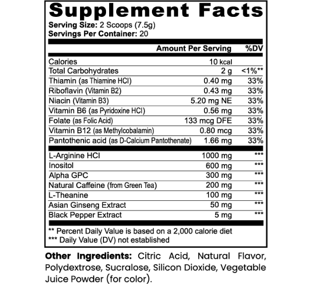 Midwest Method Energy Powder IQ in Sour Grape flavor, brain and cognitive supplement with vibrant purple grape flavor in a resealable bag.