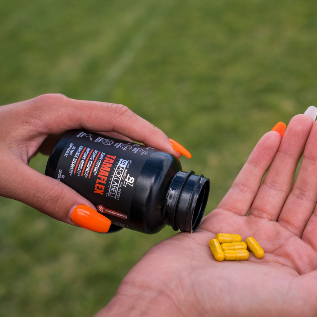 BlackLabel Supplements TAMAFLEX vitamins and supplements bottle with label, showcasing the product for joint health support.