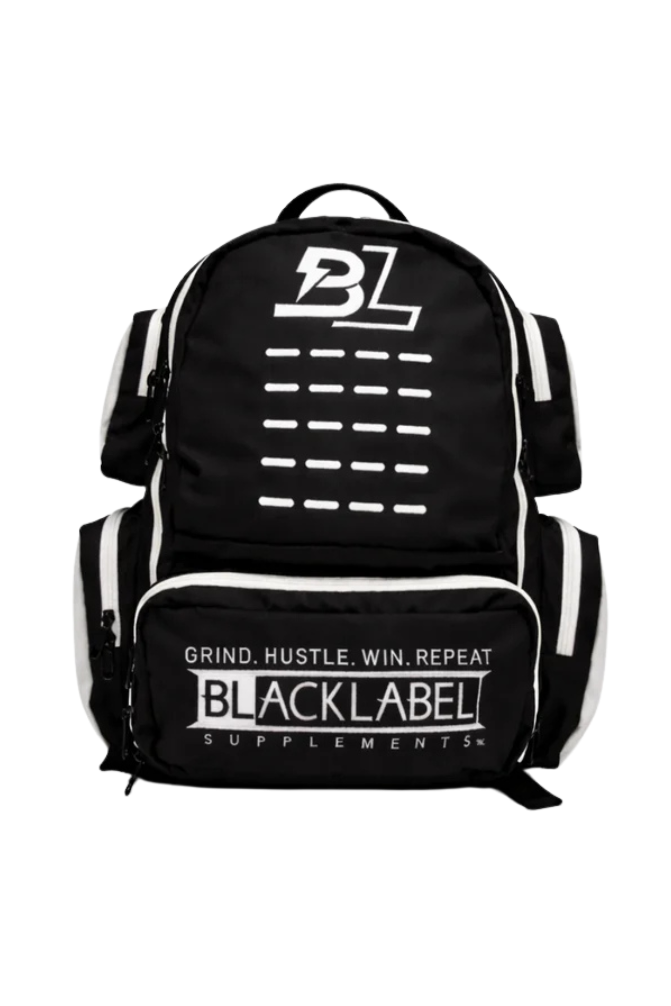 BlackLabel 26L backpack from BLACKLABEL Supplements with multiple compartments and adjustable straps, shown in black.