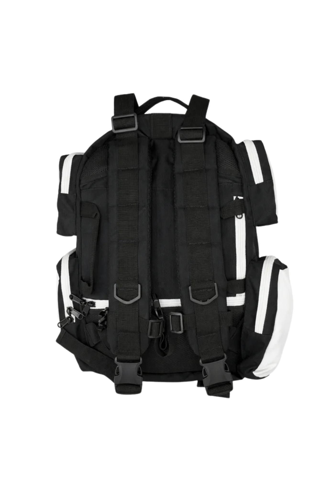 BlackLabel 26L black backpack with multiple compartments and padded straps, designed for outdoor and daily use.
