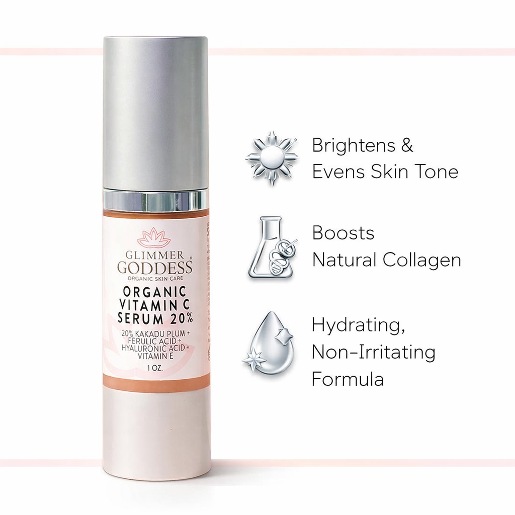 Organic Vitamin C Serum 20% – Brightening Treatment with Hyaluronic & Ferulic Acid