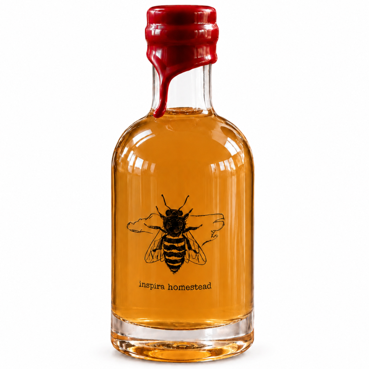 Wax-dipped Sourwood Honey jar from Inspira Homestead, showcasing golden honey sealed with natural wax dip.