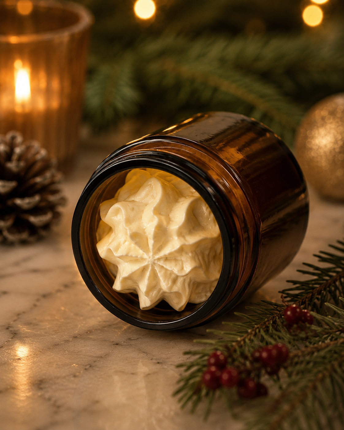 Creamy whipped grass-fed tallow by Inspira Homestead, showcasing a fluffy, smooth texture in a natural, rustic setting.