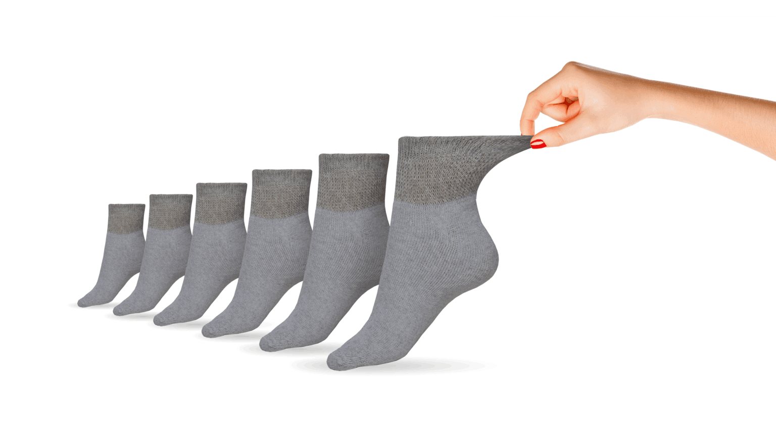 Set of six women's DSC cotton diabetic ankle socks in grey, designed for comfort and circulation support.