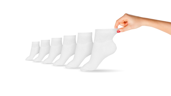 Women's DSC cotton diabetic ankle socks in white, 6 pairs, designed for comfort and diabetic foot care.