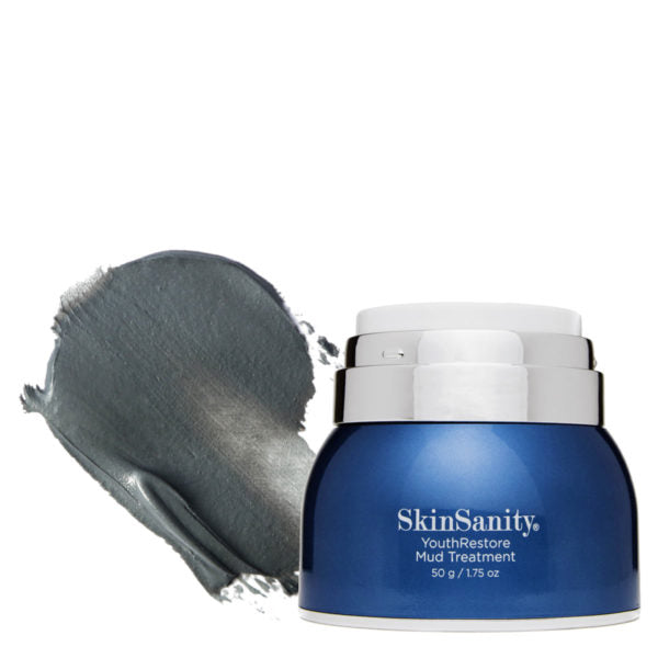Best Clean Beauty SkinSanity enzymatic mud mask treatment in a 1.7 oz jar, featuring a clay-based facial mask for youthful skin.