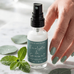 Eucalyptus and spearmint aromatherapy spray bottle from A Girl's Gotta Spa! natural wellness mist for relaxation.