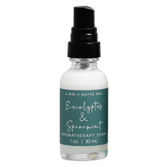 A Girl's Gotta Spa! eucalyptus and spearmint aromatherapy spray bottle with fresh, herbal scent, displayed on a neutral background.