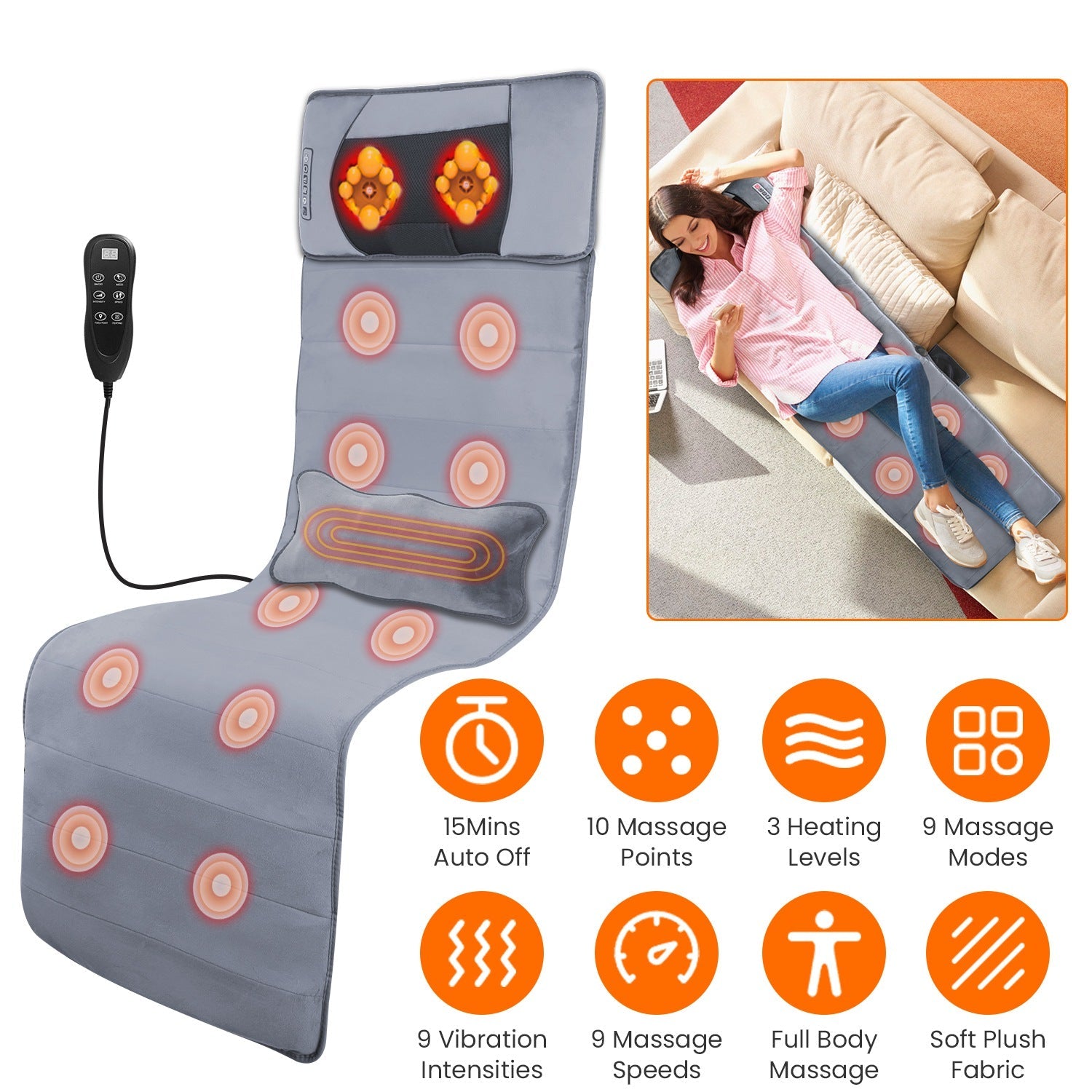 Gamba Beauty full body electric massage mat showing soft fabric surface and control panel for health and personal care.