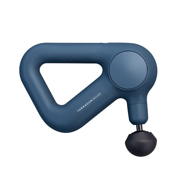 Medsitis Theragun Relief hand-held massager for self-help, showcasing its ergonomic design and treatment head for muscle relief.