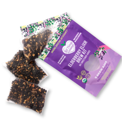 All Things Elderberry Elderberry Syrup DIY Kit with ingredients and bottles for making homemade elderberry syrup.