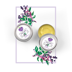 All Things Elderberry Elderleaf Healing Skin Balm jar with natural herbal ingredients for soothing and nourishing skin care.
