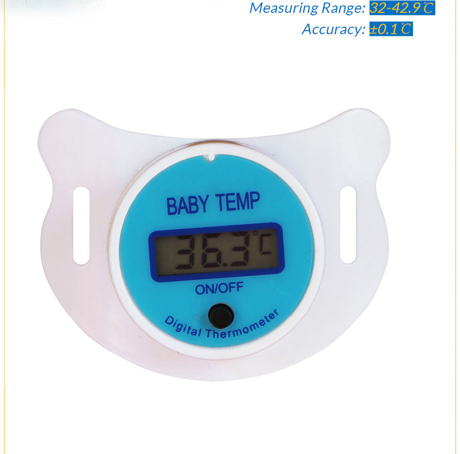 Pink Baby Joy pacifier digital thermometer for infants, featuring a soft, baby-friendly design with easy-to-read digital display.