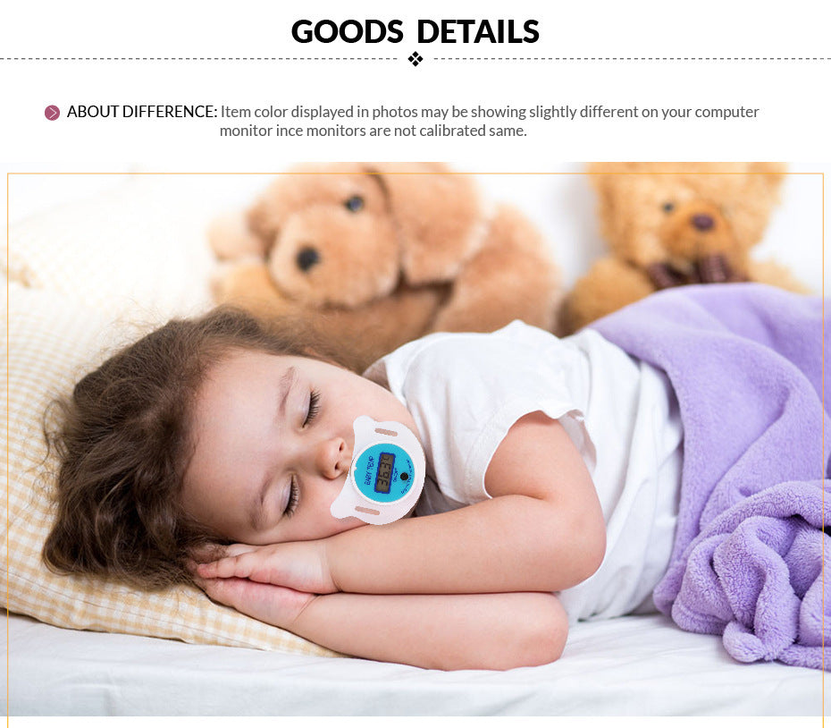 Pink Baby Joy digital thermometer shaped like a baby pacifier, designed for accurate temperature reading for infants.