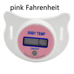 Pink Baby Joy digital thermometer shaped like a baby pacifier, designed for accurate temperature readings for infants.