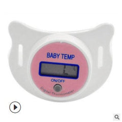 Pink Baby Joy digital thermometer shaped like a baby pacifier, designed for accurate temperature measurement for infants.