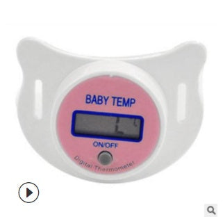 Pink Baby Joy digital thermometer shaped like a baby pacifier, designed for accurate temperature measurement for infants.