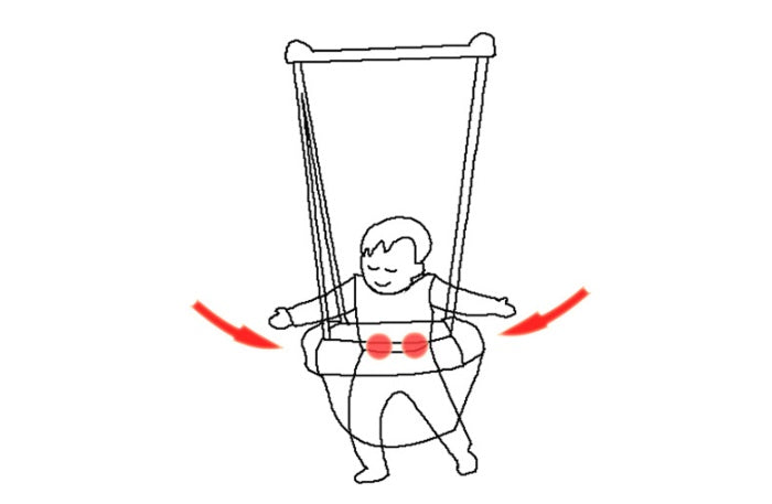 Pink children's bounce fitness frame by Baby Joy with supportive handles, designed for active play and exercise.