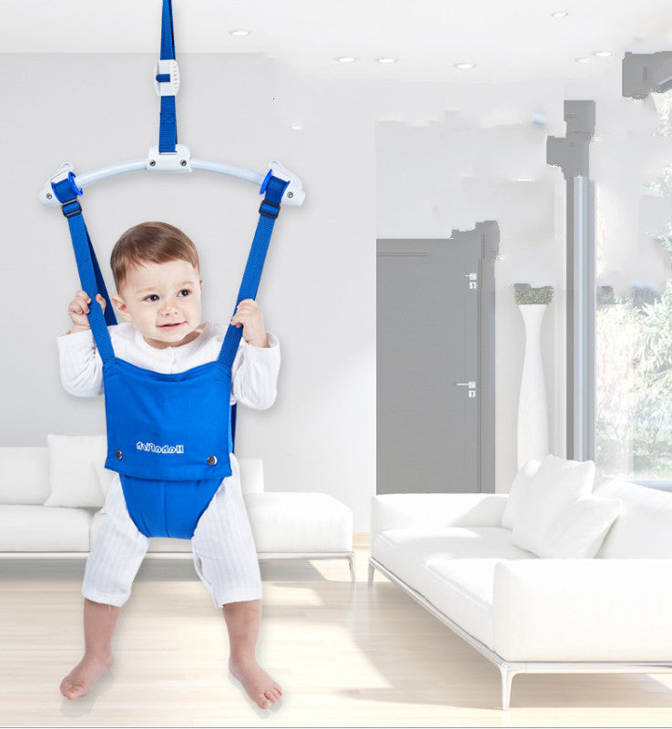 Pink children's bounce fitness frame from Baby Joy, designed for kids' exercise and active play.